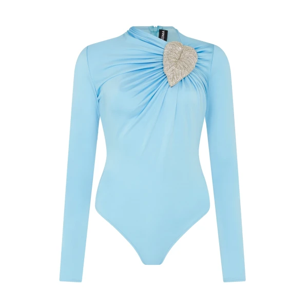 David Koma Crystal Leaf And Ruched Detail Bodysuit, view 2