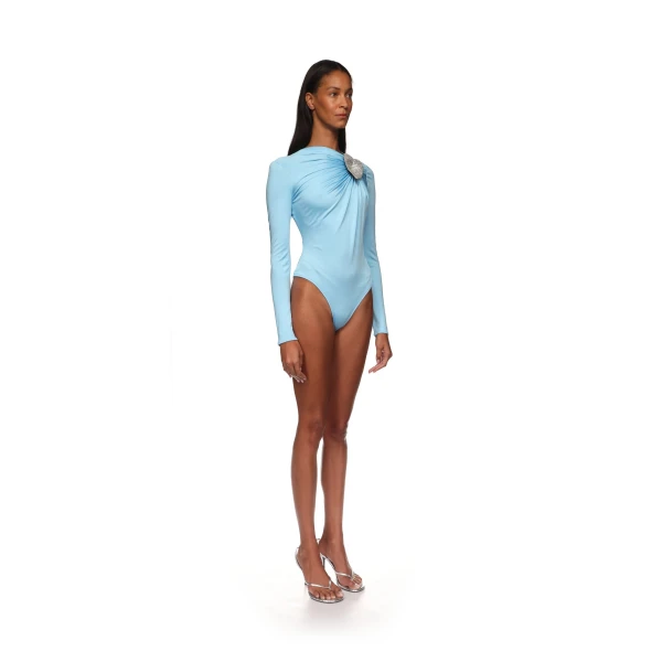 David Koma Crystal Leaf And Ruched Detail Bodysuit, view 5