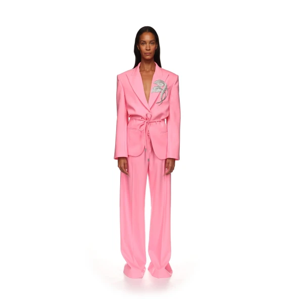 David Koma Crystal Leaf Tie Waist Jacket In Pink, view 3