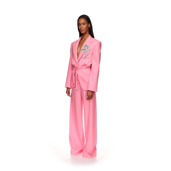 David Koma Crystal Leaf Tie Waist Jacket In Pink, view 4