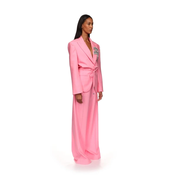 David Koma Crystal Leaf Tie Waist Jacket In Pink, view 5