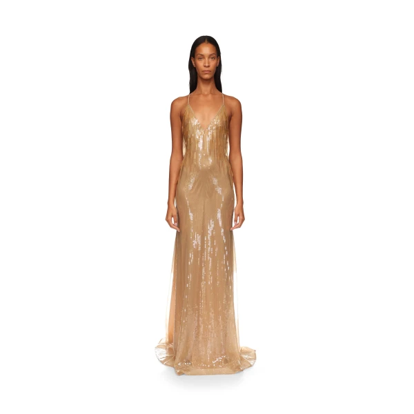 David Koma Gradient Sequin V Neck Gown, view 3