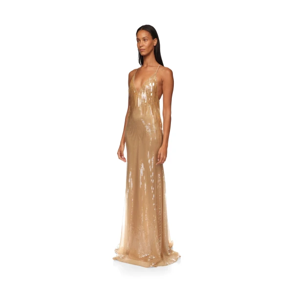 David Koma Gradient Sequin V Neck Gown, view 4