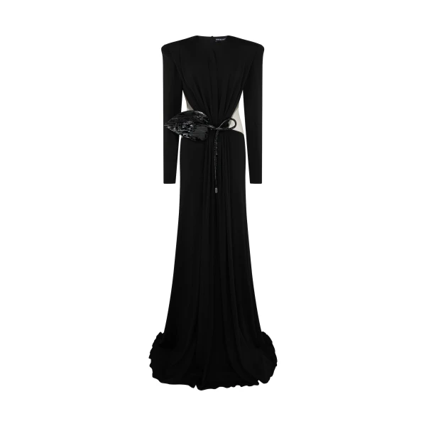 David Koma Leather Leaf And Side Cut-Out Gown, view 2