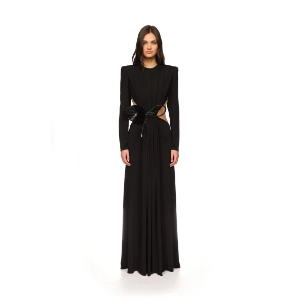 David Koma Leather Leaf And Side Cut-Out Gown, view 3
