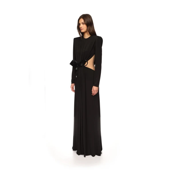 David Koma Leather Leaf And Side Cut-Out Gown, view 4
