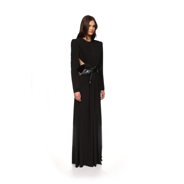 David Koma Leather Leaf And Side Cut-Out Gown, view 5