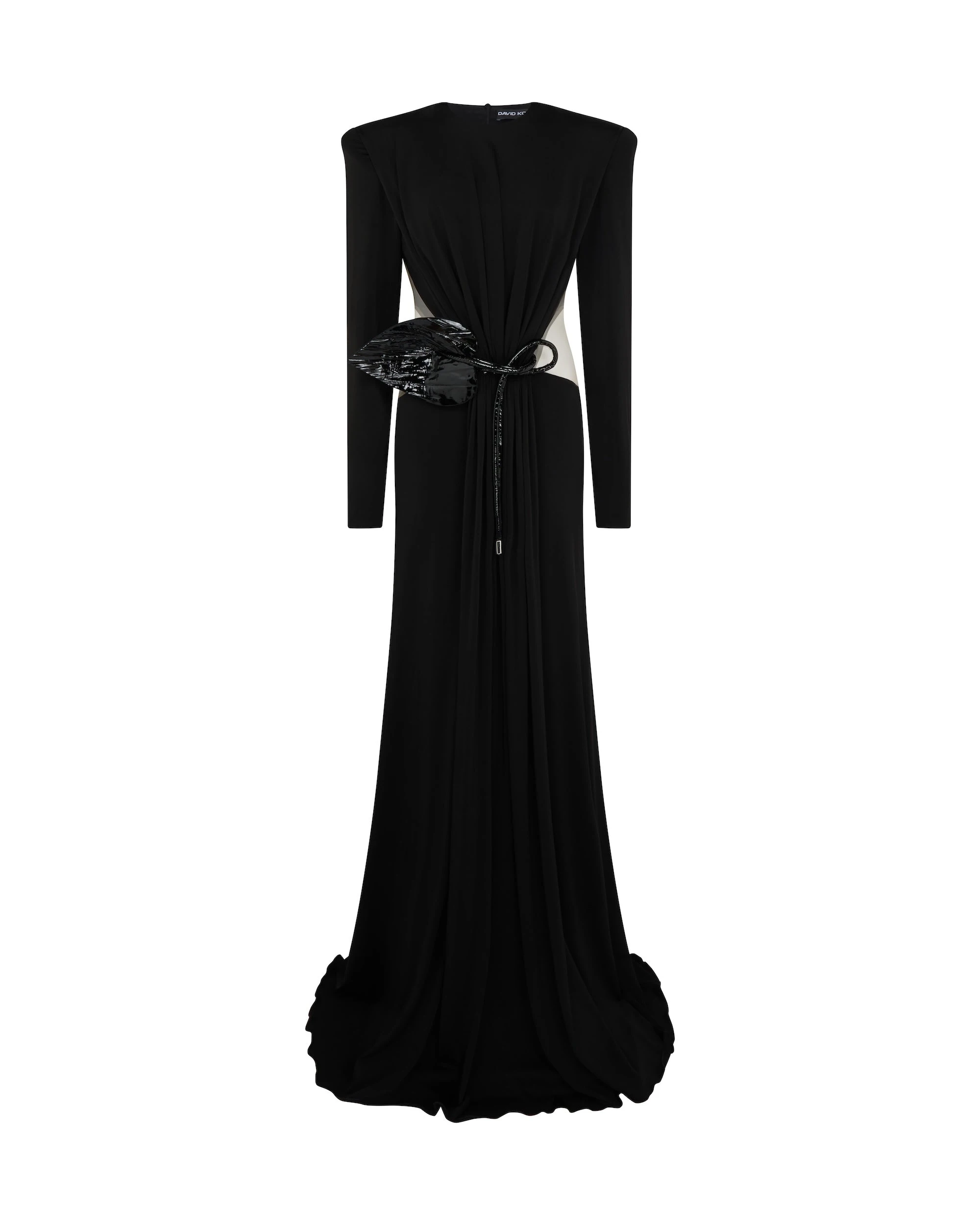 David Koma Leather Leaf And Side Cut-Out Gown