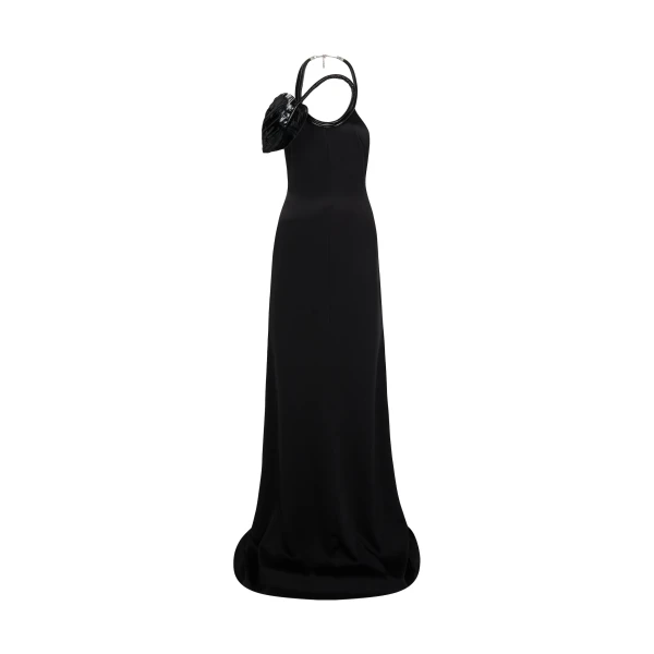 David Koma Leather Leaf Halter Neck Gown, view 2