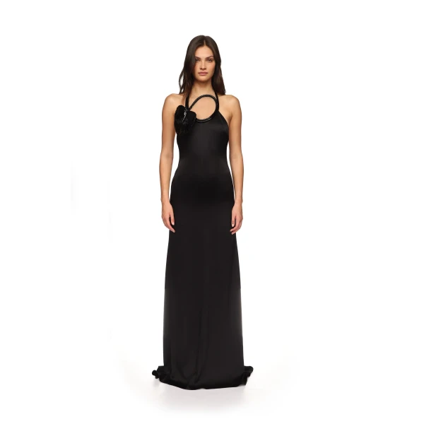 David Koma Leather Leaf Halter Neck Gown, view 3