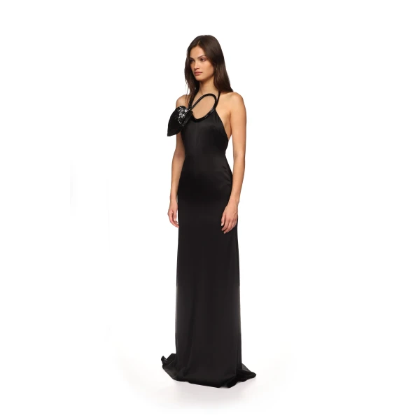 David Koma Leather Leaf Halter Neck Gown, view 4