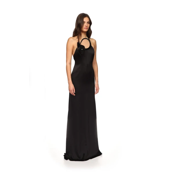 David Koma Leather Leaf Halter Neck Gown, view 5