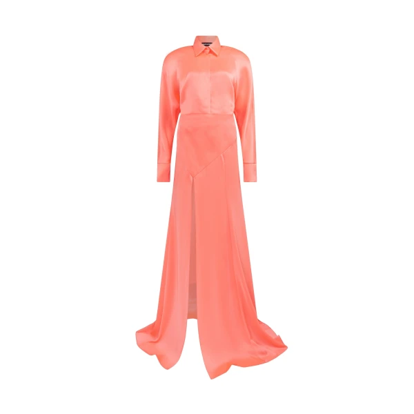 David Koma Open Leg Satin Shirt Gown, view 2