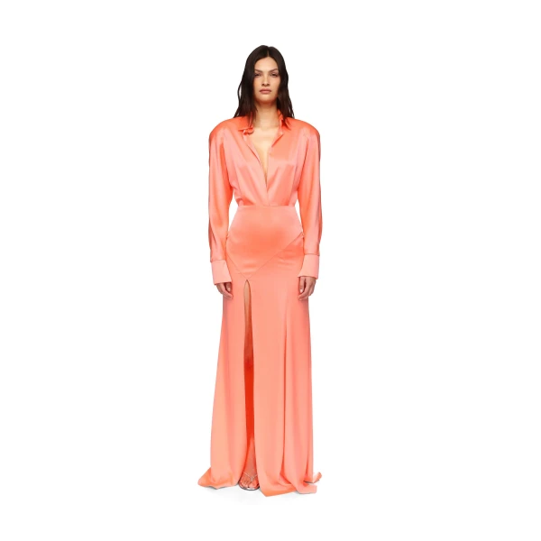 David Koma Open Leg Satin Shirt Gown, view 3