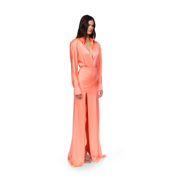 David Koma Open Leg Satin Shirt Gown, view 5