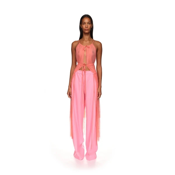 David Koma Ruched Halterneck Mesh Top, view 3