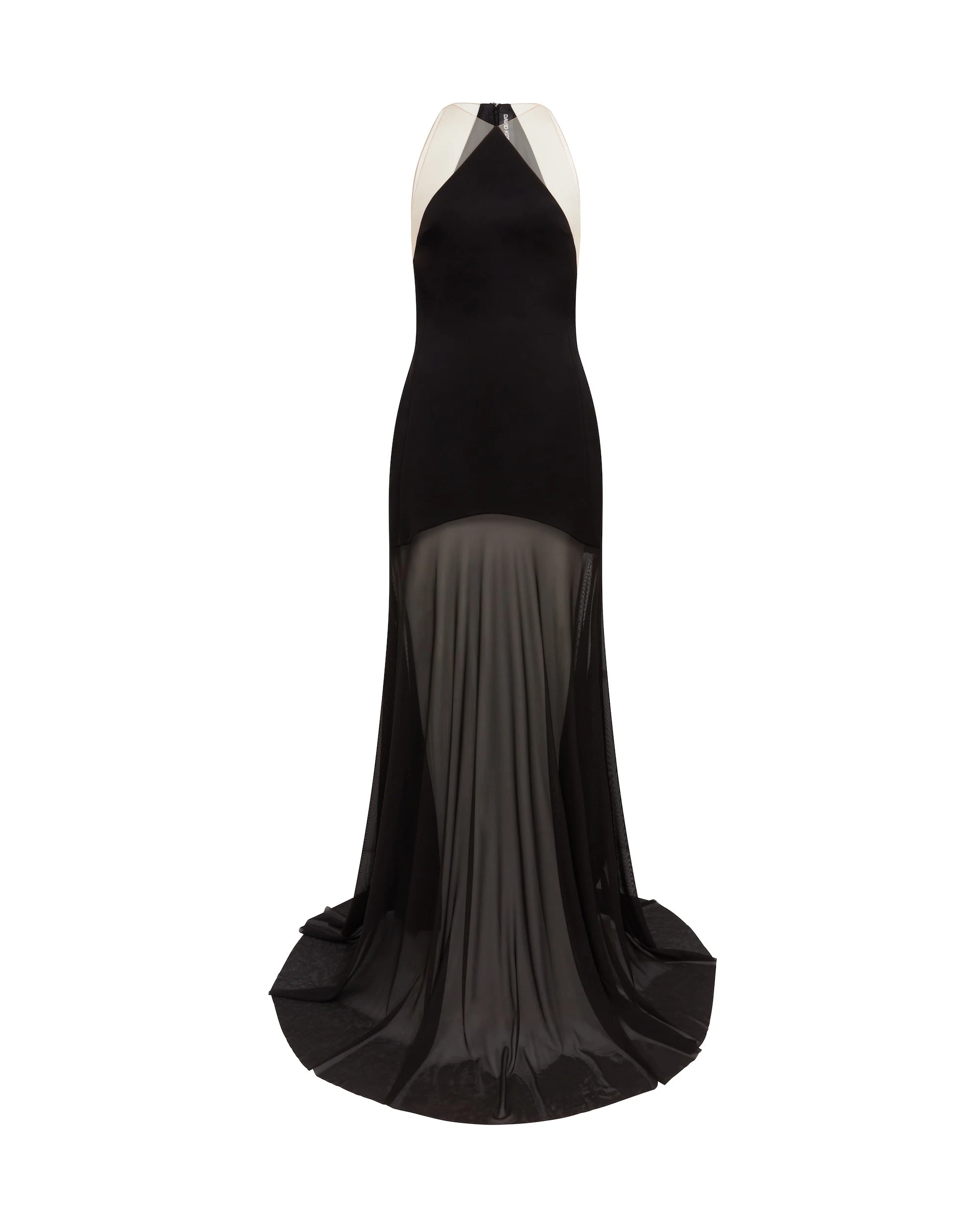 David Koma Satin Halterneck Gown With Mesh Skirt Black