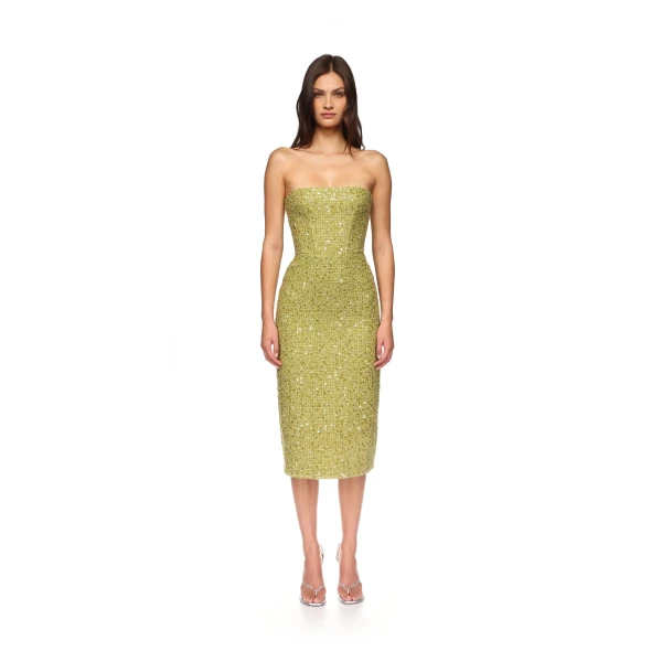 David Koma Sequin Boucle Corset Midi Dress, view 3