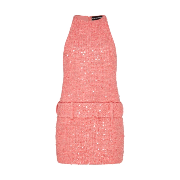 David Koma Sequin Boucle Halterneck Mini Dress, view 2