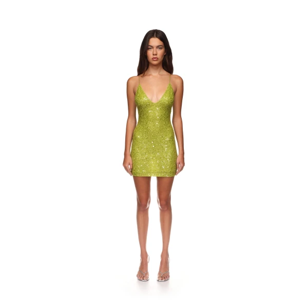 David Koma Sequin Mini Dress In Green, view 3