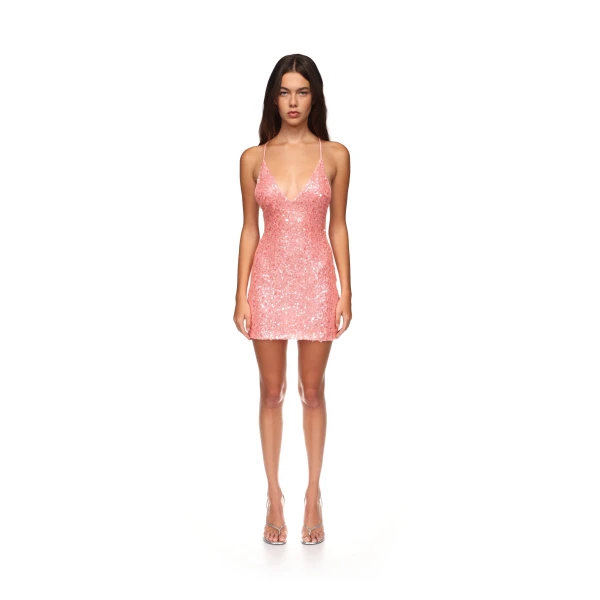 David Koma Sequin Mini Dress In Pink, view 3