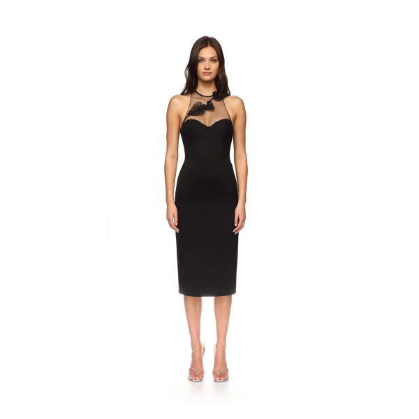 David Koma Thread Leaf Cluster Embroidery Midi Dress, view 3