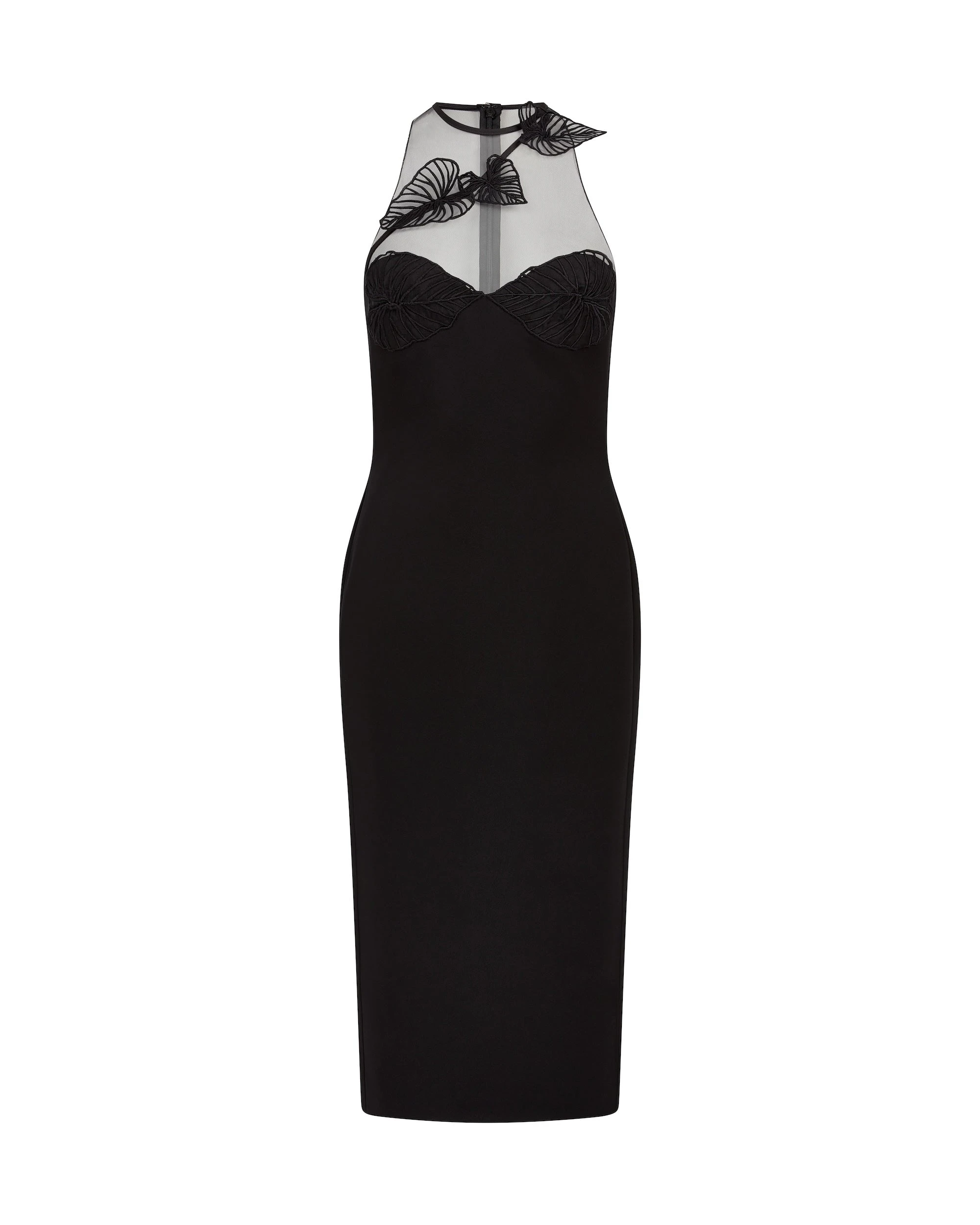 David Koma Thread Leaf Cluster Embroidery Midi Dress