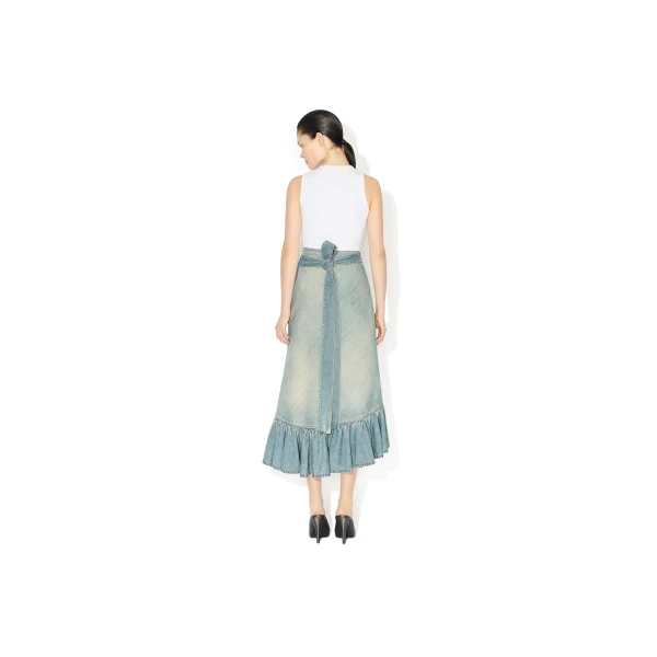 Alaia Denim Ruffle Skirt, view 3