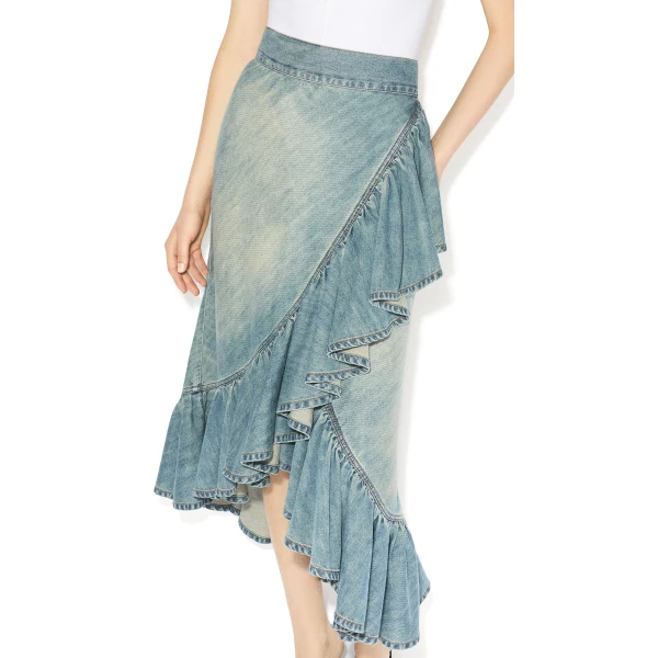 Alaia Denim Ruffle Skirt, view 4