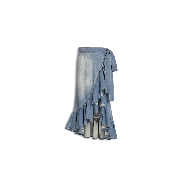 Alaïa Denim Ruffle Skirt - ALAÏA Skirts - Laser Cut Luxury - Shop at Luxury Shoes 