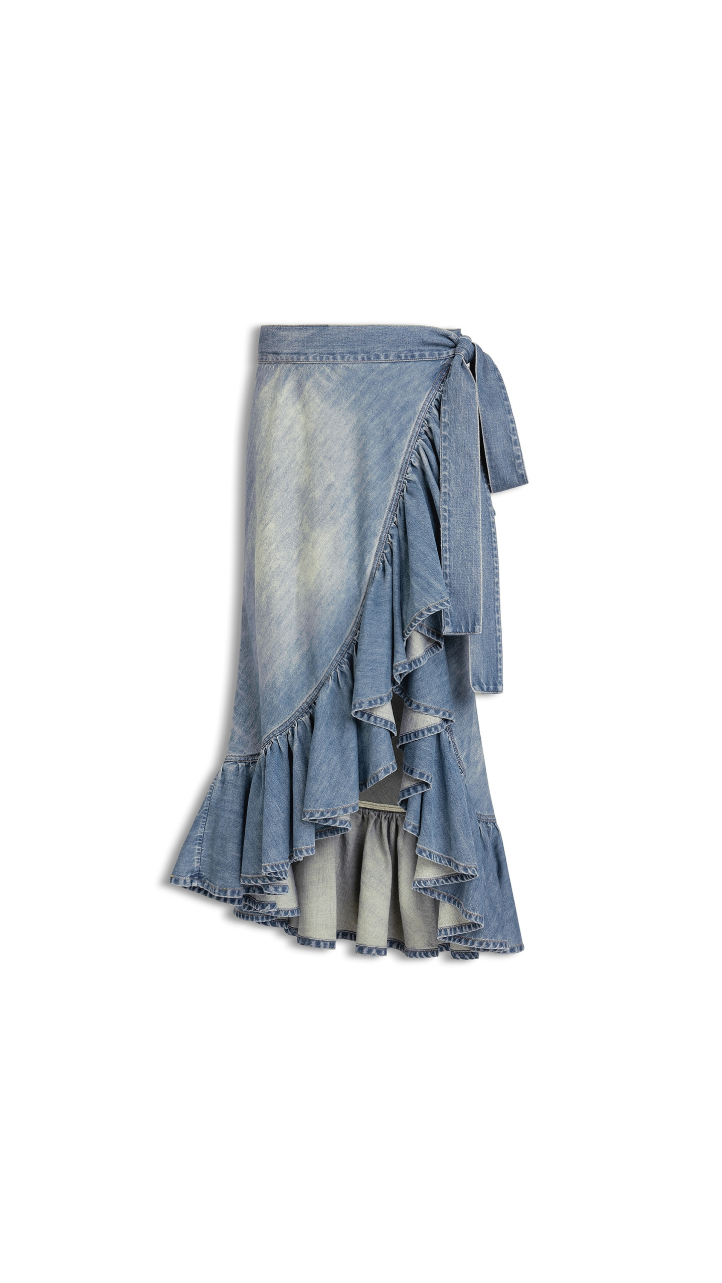 Alaïa Denim Ruffle Skirt - ALAÏA Skirts - Laser Cut Luxury - Shop at Luxury Shoes 