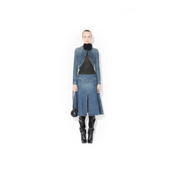 Alaïa Denim Slit Skirt - ALAÏA Skirts - Laser Cut Luxury - Shop at Luxury Shoes 