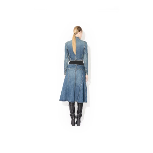 Alaïa Denim Slit Skirt - ALAÏA Skirts - Laser Cut Luxury - Shop at Luxury Shoes 