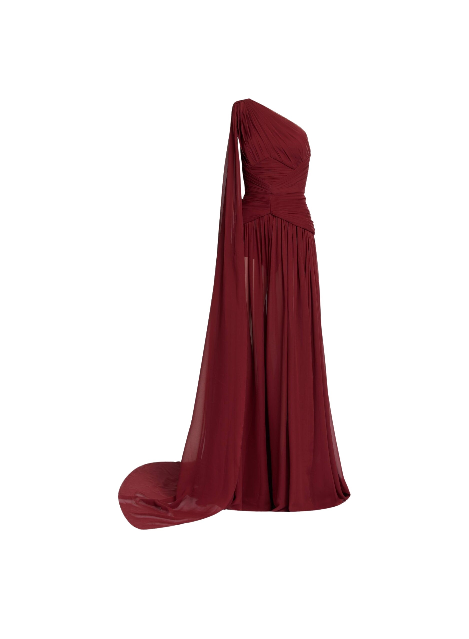Elie Saab Asymmetrical Silk Dress in Red featuring  – Luxury Designer Fashion at Luxury Shoes .