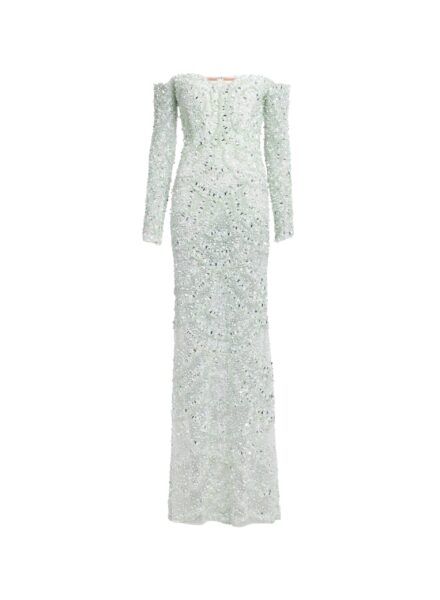 Elie Saab Bead Embroidered Gown in Green featuring  – Luxury Designer Fashion at Luxury Shoes .
