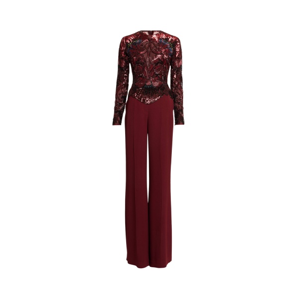 Elie Saab Bead Embroidered and Cady Jumpsuit in Red featuring  – Luxury Designer Fashion at Luxury Shoes .