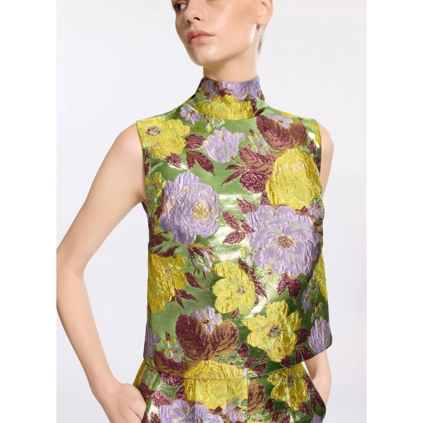 Elie Saab Brocade High Neck Top, view 4