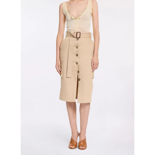 Elie Saab Cotton Drill Midi Skirt, view 2