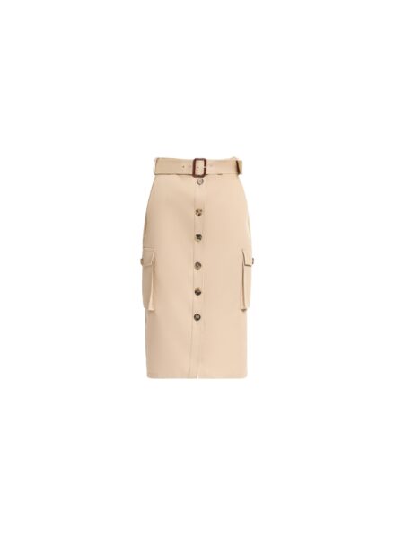 Elie Saab Cotton Drill Midi Skirt in Beige featuring  – Luxury Designer Fashion at Luxury Shoes .