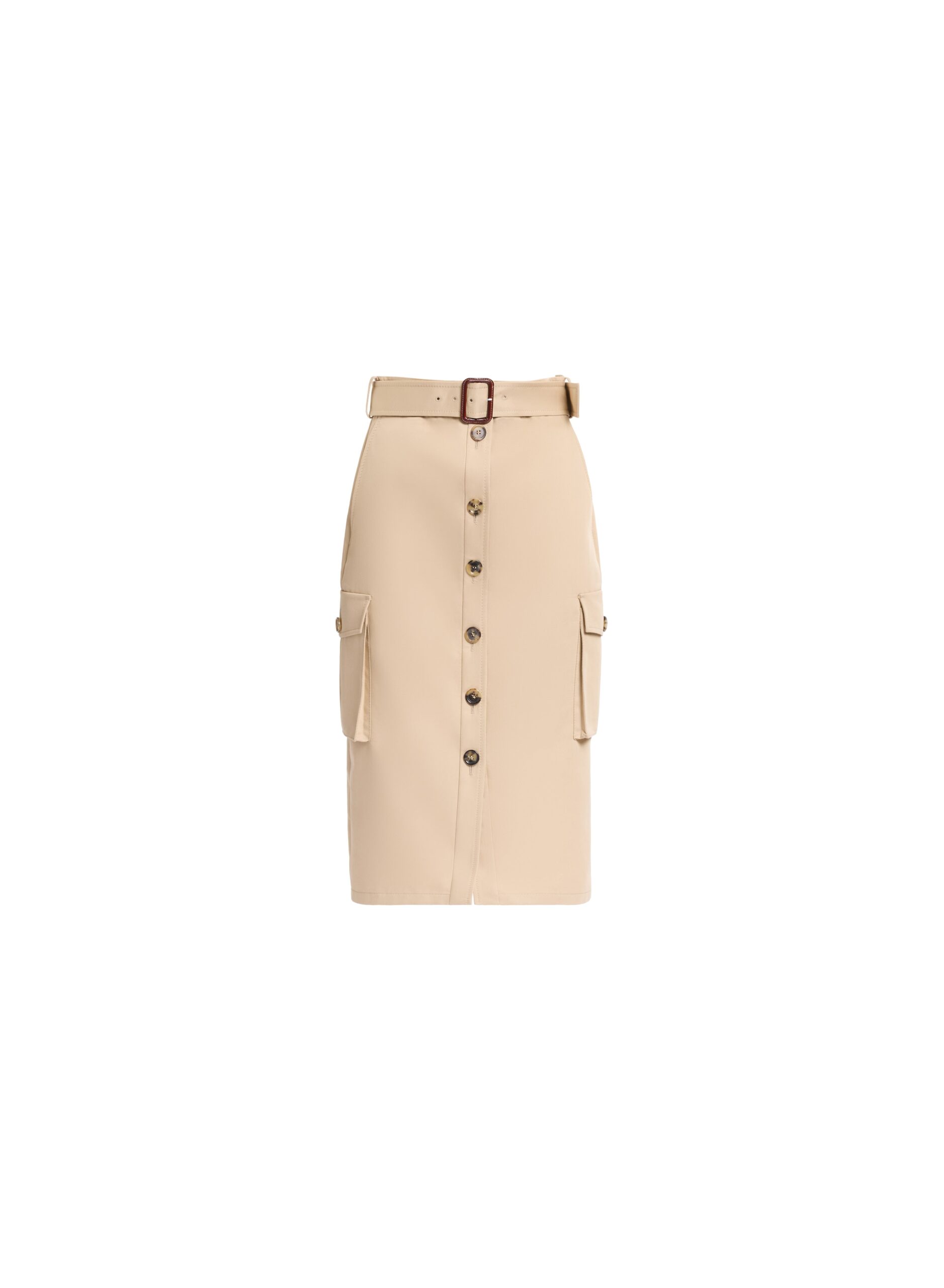 Elie Saab Cotton Drill Midi Skirt in Beige featuring  – Luxury Designer Fashion at Luxury Shoes .