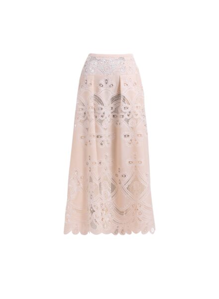 Elie Saab Cotton Embroidered Skirt in Ivory featuring  – Luxury Designer Fashion at Luxury Shoes .