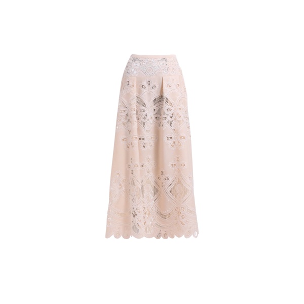 Elie Saab Cotton Embroidered Skirt in Ivory featuring  – Luxury Designer Fashion at Luxury Shoes .