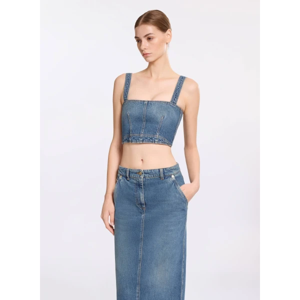 Elie Saab Denim Crop Top, view 2