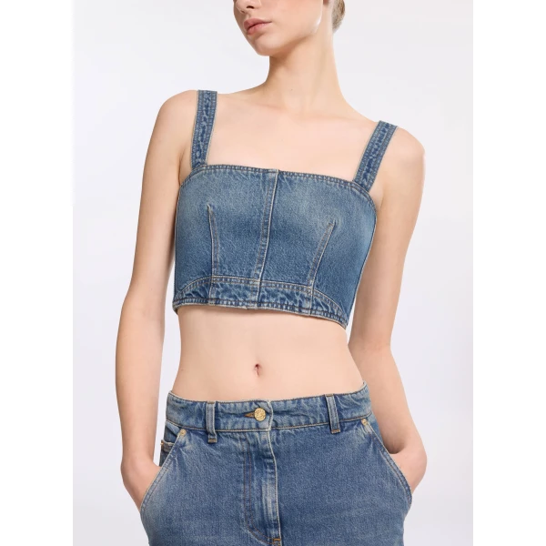 Elie Saab Denim Crop Top, view 4
