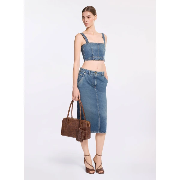 Elie Saab Denim Crop Top, view 5