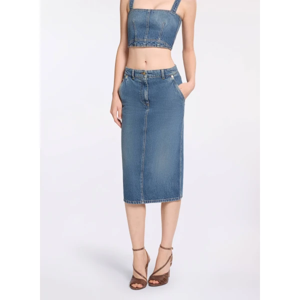 Elie Saab Denim Pencil Skirt, view 2