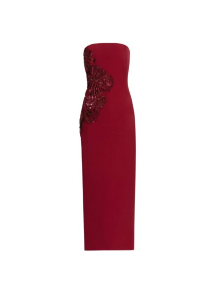 Elie Saab Embellished Cady Midi Dress in Red featuring  – Luxury Designer Fashion at Luxury Shoes .