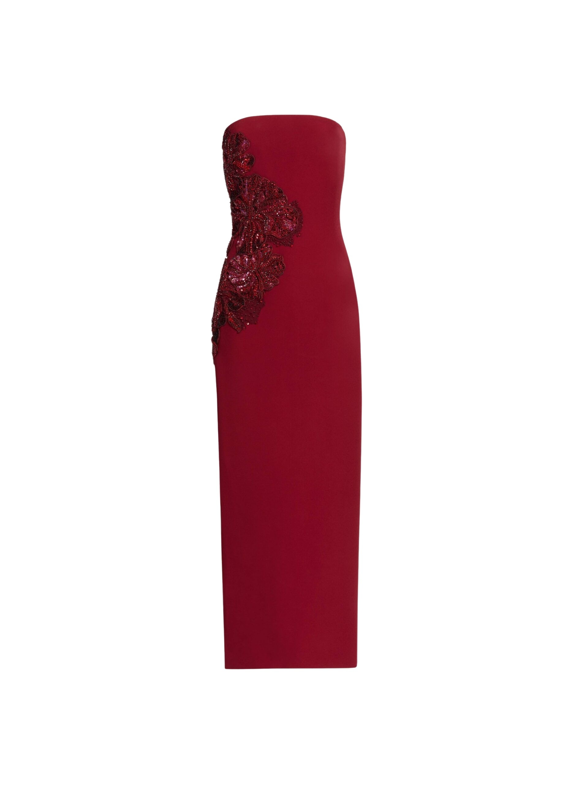 Elie Saab Embellished Cady Midi Dress in Red featuring  – Luxury Designer Fashion at Luxury Shoes .