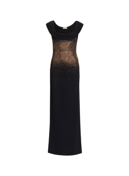 Elie Saab Embellished Knit Long Dress in Black featuring  – Luxury Designer Fashion at Luxury Shoes .