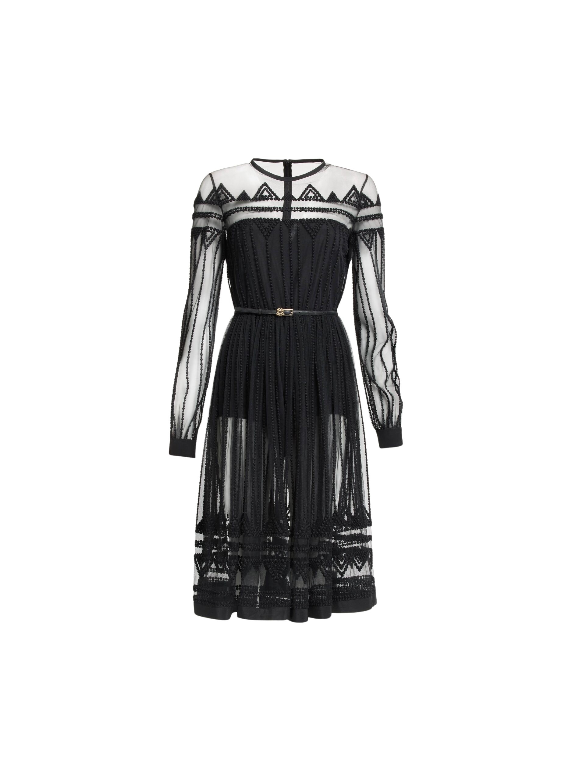 Elie Saab Embroidered Tulle Midi Dress in Black featuring  – Luxury Designer Fashion at Luxury Shoes .